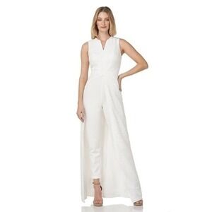 Kay Unger White Crochet Lace Walk Thru Sleeveless Jumpsuit Size 2 NWT